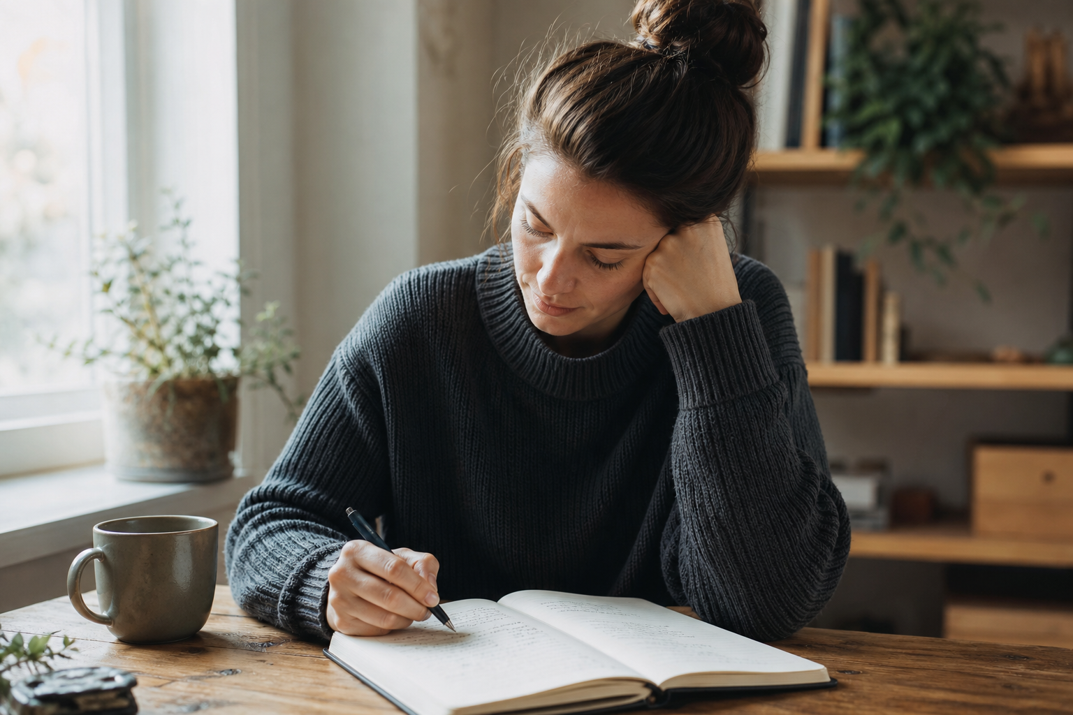 Person doing a brain dump in a notebook to reduce mental clutter